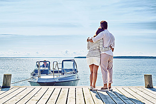 年轻,情侣,码头,观景,瑞典