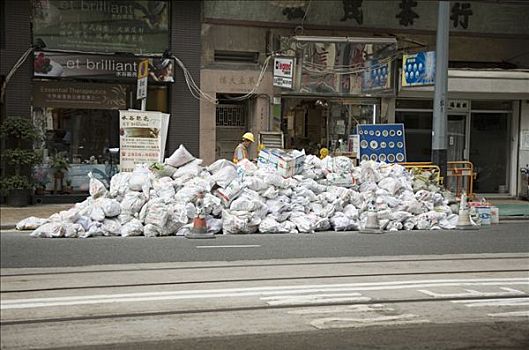 堆,垃圾,侧面,道路,香港,中国,亚洲