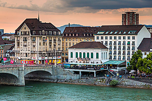 穿过,莱茵河,河,酒店,巴塞尔,右边,瑞士