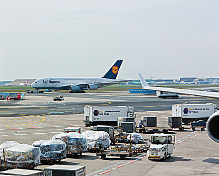 汉莎航空公司,空中客车,a380,柏油路,法兰克福,黑森州,德国,欧洲