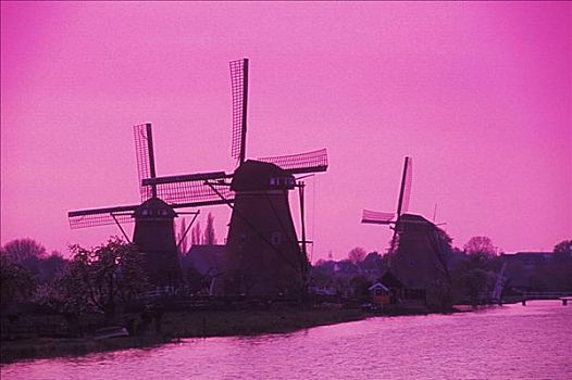 剪影,传统,风车,黄昏,阿姆斯特丹,荷兰