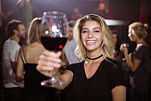 头像,微笑,美女,拿着,葡萄酒杯,夜总会