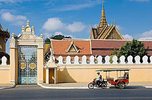 出租车,等待,户外,皇家,宫殿,金边,柬埔寨,印度支那,东南亚,亚洲
