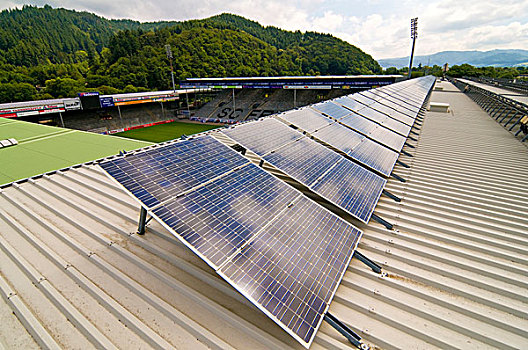 太阳能,排列,屋顶,体育场,足球队,布赖施高,巴登符腾堡,德国,欧洲
