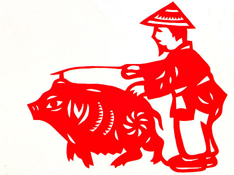 中国剪纸赶猪