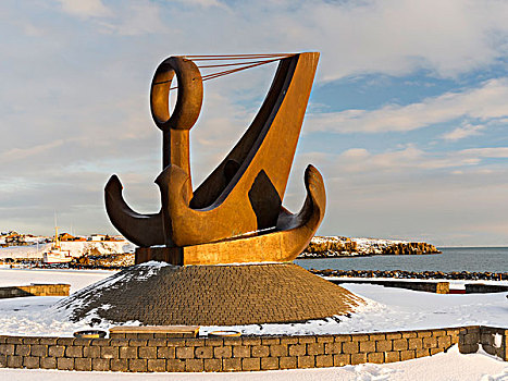 雷克雅奈斯,半岛,冬天,纪念建筑,港口,大幅,尺寸