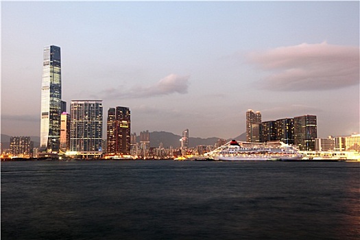 香港,天际线,黄昏