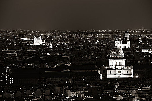巴黎,城市天际线,屋顶,风景,墓地,夜晚,法国