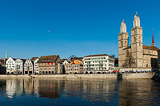 建筑,水边,反射,水,苏黎世,瑞士