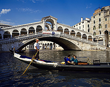 里亚尔托桥,伴侣,小船,大运河,威尼斯,威尼托,意大利