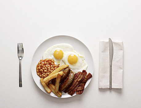 盘子,油炸,早餐