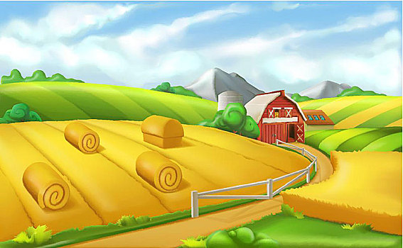 農場,風景,全景,矢量,插畫