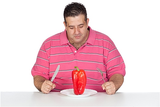 肥胖,男人,吃饭,红椒