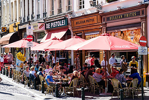 街头咖啡馆,中心,布鲁塞尔,比利时,欧洲