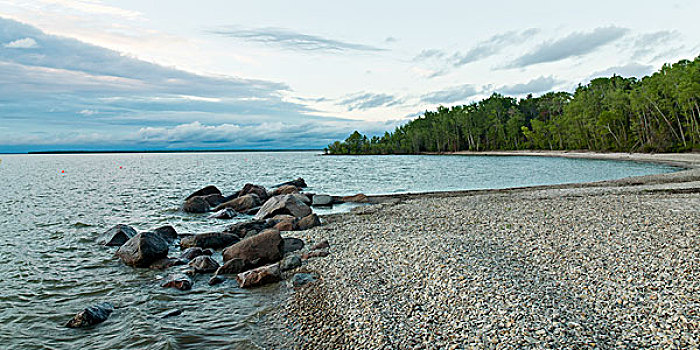 岩石,海滩,温尼伯湖,省立公园,曼尼托巴,加拿大