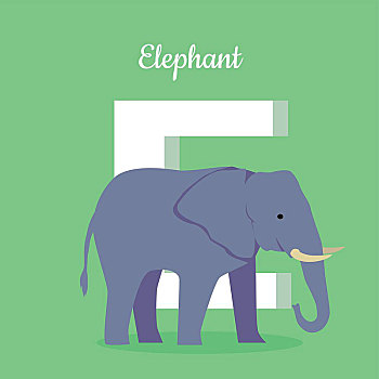 动物,字母,文字,蓝色,大象,站立,靠近,学习,图表,插画,名字,矢量,动物园,卡通,绿色背景
