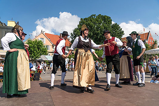 民族舞,群体,跳舞,传统服装,林道,康士坦茨湖,巴伐利亚,德国,欧洲