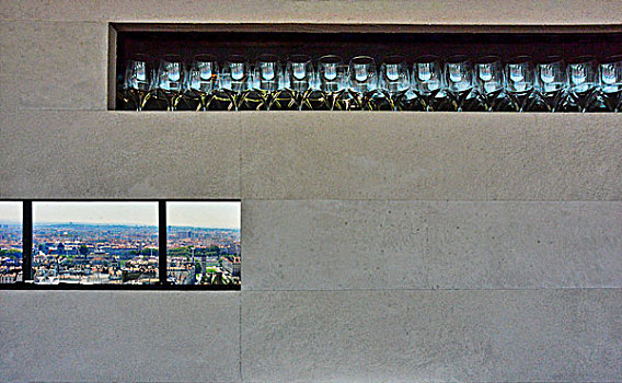 玻璃,高处,带,窗户,风景,城市