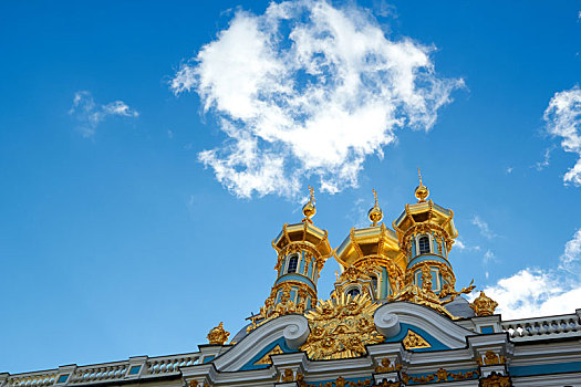 金色,圆顶,凯瑟琳宫,鲜明,天空,俄罗斯