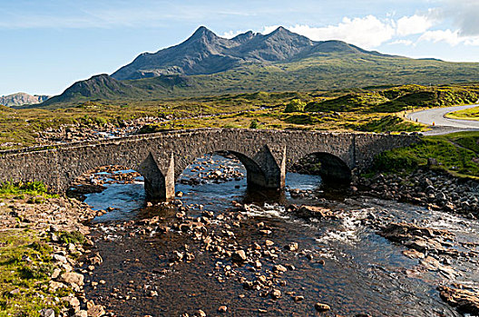 桥,山,山脉,斯凯岛,苏格兰,英国,欧洲