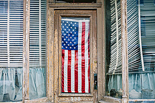 美国国旗,悬挂,门,小生意