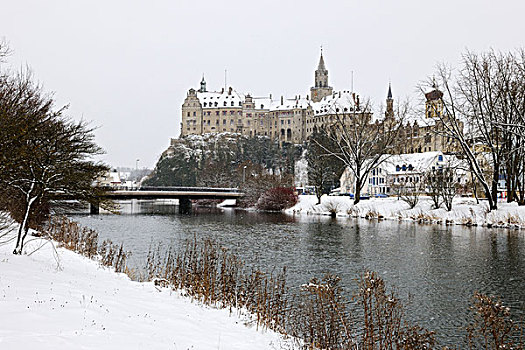 城堡,锡格马林根,冬天,巴登符腾堡,德国,欧洲
