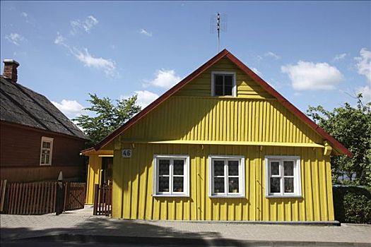 黄色,房子,特拉凯,立陶宛,波罗的海国家,欧洲