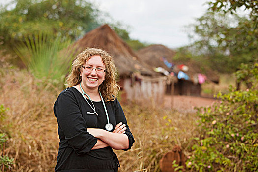 医生,站立,户外,乡村,莫桑比克,非洲