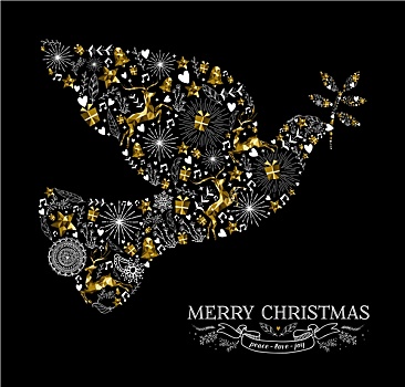 圣诞快乐,鸽子,鸟,剪影,金色,驯鹿