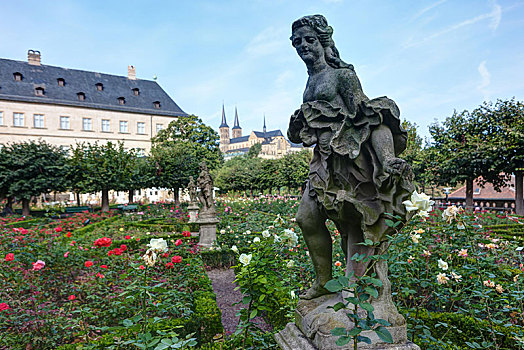 雕塑,玫瑰园,新,宫殿,大教堂,背影,班贝格,上弗兰科尼亚,弗兰克尼亚,巴伐利亚,德国,欧洲