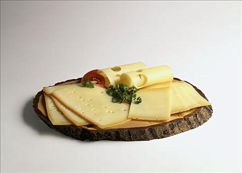 多样,奶酪切片,乡村,木盘