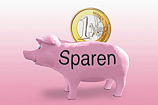 大,1欧元硬币,粉色,存钱罐,标签,德国,储蓄,象征