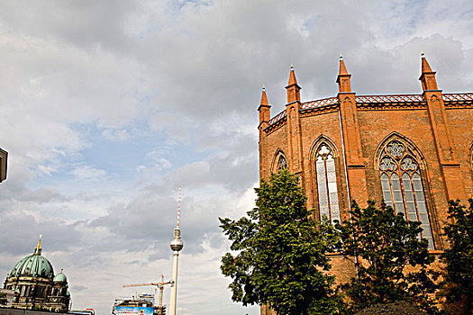 德国,柏林,教堂,电视塔,柏林大教堂,背景