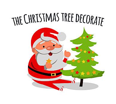 圣诞老人,装饰,圣诞树,假日,常绿植物,冷杉,星,球,圣诞快乐,新年快乐,概念,寒假,插画,贺卡,矢量,风格,设计