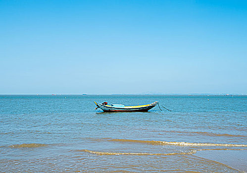 木船,海滩,白色,蓝天,背景