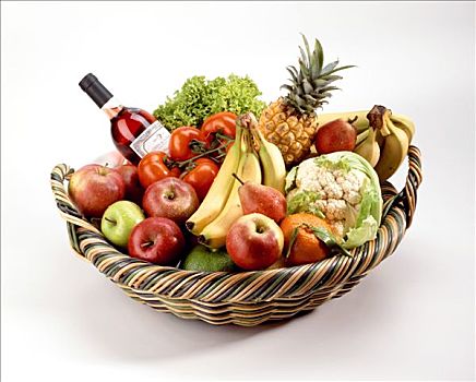 果篮,蔬菜,葡萄酒,篮子