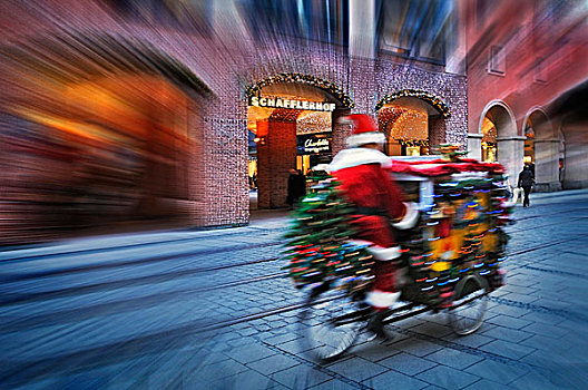 驾驶,圣诞老人,礼物,自行车,慕尼黑,巴伐利亚,德国,欧洲