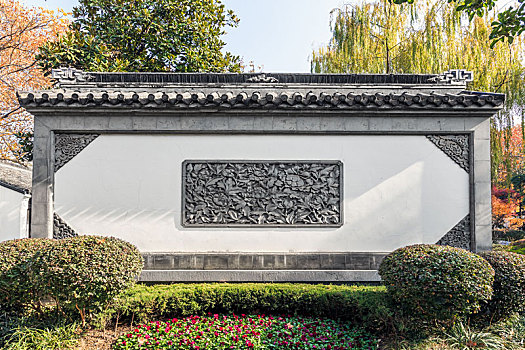 牡丹花砖雕影壁墙,拍摄于南京总统府景区
