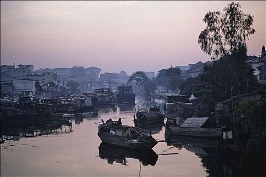 越南,胡志明市,西贡,早晨,船,湄公河,天空