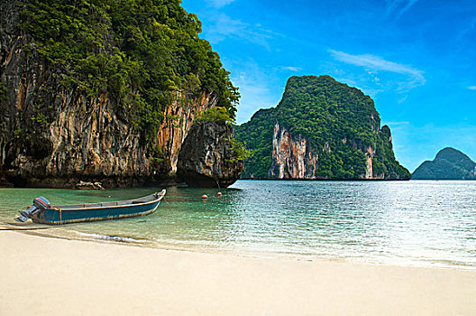 长尾船,海滩,泰国