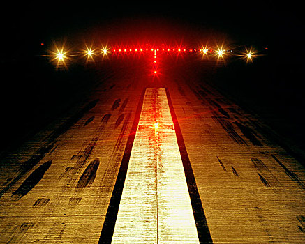 白色,线条,红色,机场,飞机跑道,夜晚