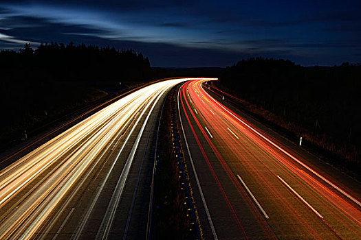德国,图林根州,靠近,光影,高速公路,夜晚