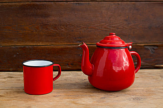 复古,老,旧式,茶壶,红色,杯子