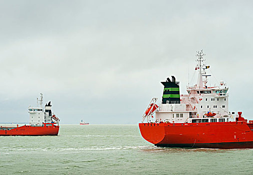 船,红色船,相互,北海