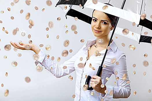 抽象拼贴画,职业女性,钱,雨,伞