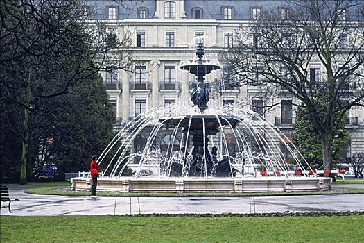 喷泉,正面,建筑,日内瓦,瑞士