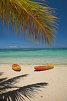 皮划艇,海滩,种植园,岛屿,玛玛努卡群岛,斐济,南太平洋