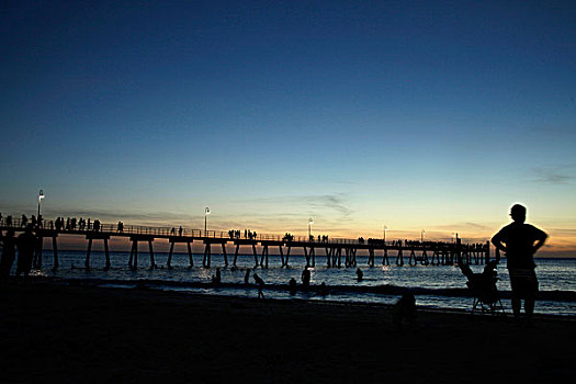 黃昏,海滩,阿德莱德,南澳大利亚州,澳大利亚