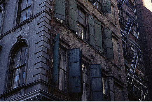 建筑,窗户,防火梯,纽约,美国