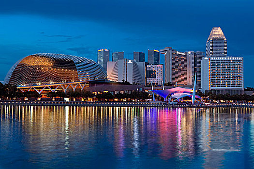 新加坡,天际线,休闲场所,背影,剧院,湾,文化中心,太平洋,东方,康拉德,东南亚
